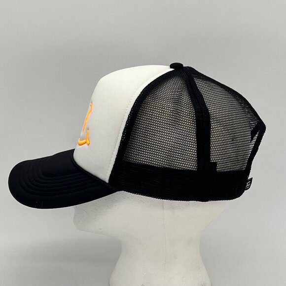 Smiley Face Trucker Hat Cap Mesh Back Black White Snap Back By Outdoor Cap - Picture 4 of 13